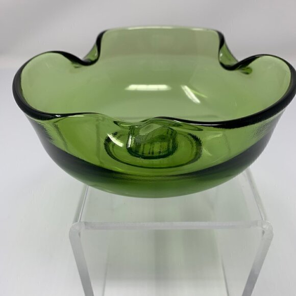 Taper Candle Holder Green Pinched Art Glass Vintage Mid Century Modern - Picture 2 of 8
